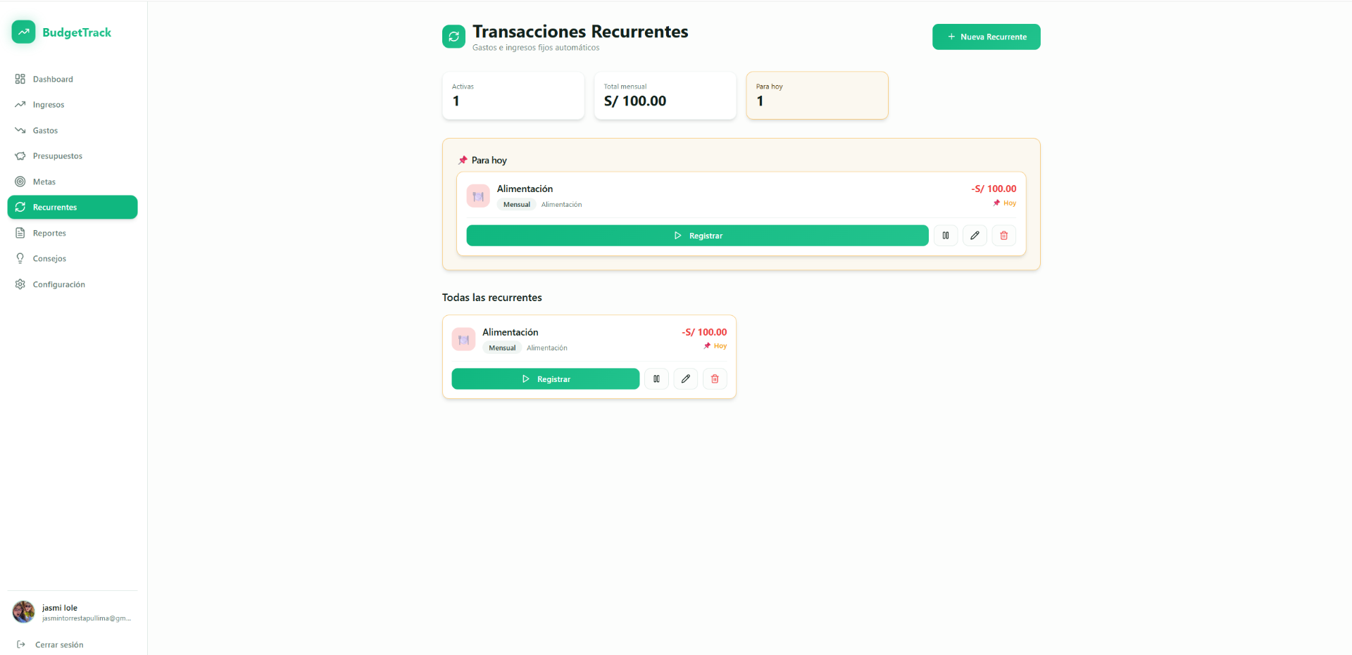 BudgetTrack - Recurrentes